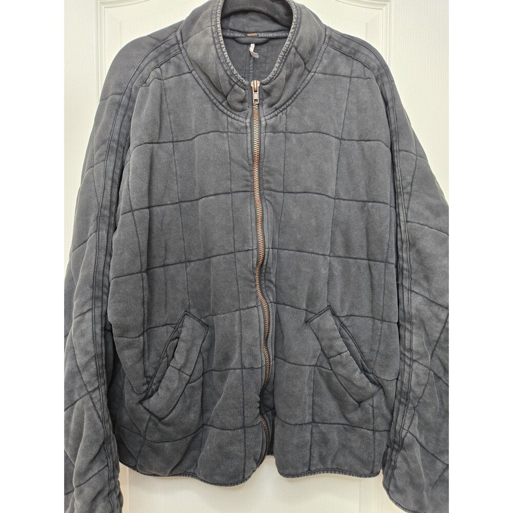 Free People Dolman Quilted Knit Jacket Size Medium. Distressed Black Slouch